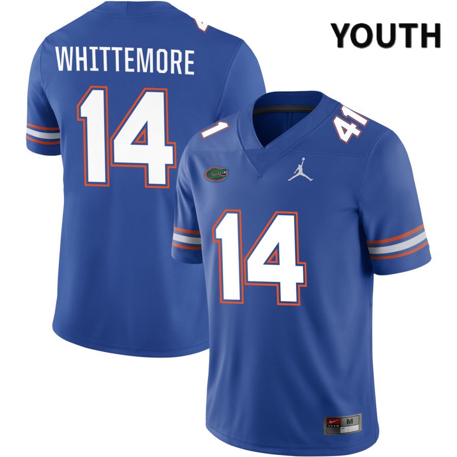 NCAA Florida Gators Trent Whittemore Youth #14 Jordan Brand Royal 2022 NIL Stitched Authentic College Football Jersey UEO3064UH